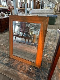 Nice Wide Oak Framed Mirror Beveled