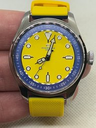 Never Worn Men's MYSTERIOUS CODE Dive Watch- Bright Yellow With Silicone Strap