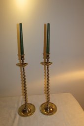 -2 Brass Twisted Candlesticks, 19.75 Tall