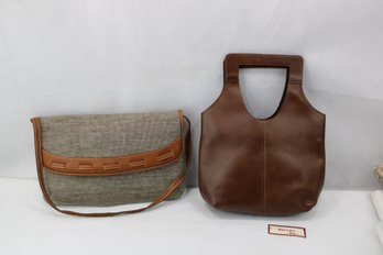 Vintage Davey's Womens Leather And Fabric Pocketbooks Brown And Tan