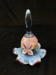 Fenton Handpainted Butterfly Purple Crested Bell Signed Martha And Jane Reynolds