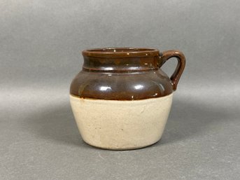 A Small, Vintage Glazed Pottery Beanpot With Lid