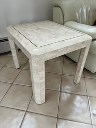 White Mid Century Tessellated Stone End Table