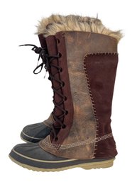 SIZE 8 - Sorel Cate The Great Tall Fur Leather Winter SNOW Boots Tobacco Size 8