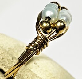 10K Gold Wire And Freshwater Pearl Ladies Ring Size 5