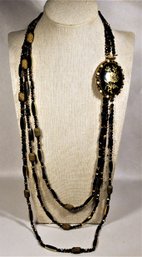 Signed Original By Robert Black Floral Large Clasp Multi Strand Beaded Necklace