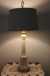 Thin Ceramic Lamp With Blue Shade 34 Tall