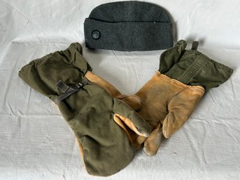 Original U.s. Army Air Force Gunner's Gloves And Swiss Garrison Hat