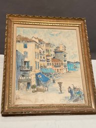 Original Watercolor Painting Villefranche Signed Lepine 23x29 Framed