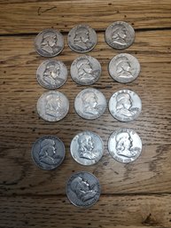 13 Franklin Half Dollars 90 Silver 1951-1963.  Lot 10