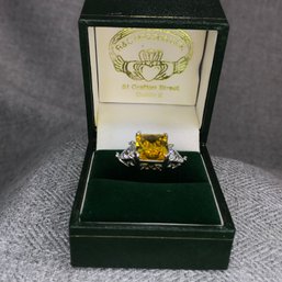 Gorgeous 925 / Sterling Silver Ring With Sparkling Yellow Topaz And White Topaz - Amazing Piece - Brand  New !