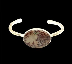 Vintage Drendel Sterling Silver Dendritic Agate Stone Cuff Bracelet