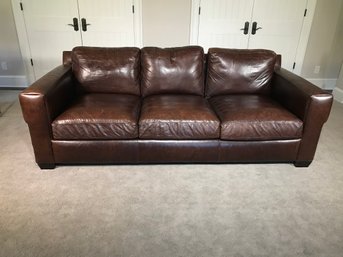 Fantastic Large Brown Leather Sofa By BERHHARDT - Very Nice Sofa - Great Patina On Leather - Beautiful !