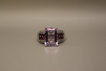 925 Sterling Silver Signed 'STS' By Chuck Clemency Light Purple And Dark Purple Stones Ring Size 11