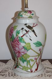 3 Bulb Hand Painted Ceramic Lamp - Birds 32 Tall
