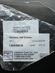 2 Uncirculated Kennedy Half Dollars 2011-d, 2011-P In Littleton Package