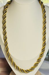 SIGNED CROWN TRIFARI GOLD AND SILVER TONE CHUNKY TWISTED ROPE NECKLACE