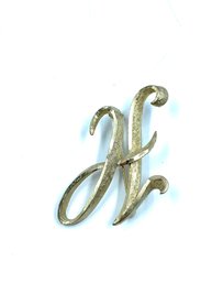 Vintage 1960's Signed Mamselle Goldtone Initial 'H' Brooch