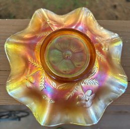 1912 Dugan Glass  Marigold Carnival Glass' Daisy Dear' Pattern 7' Ruffled Bowl No Issues