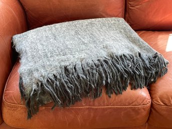 Wool Blend Throw With Fringe - Grey