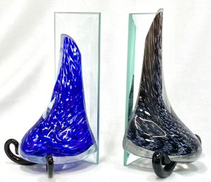 Whimsical Pair Of Art Glass Nose And Mustache Bookends.