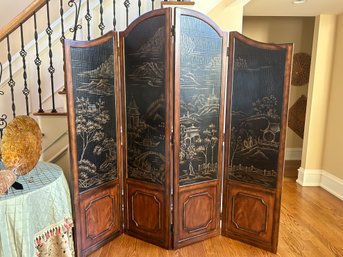 Ethan Allen Double Sided Four Panel Chinoiserie Room Divider Screen