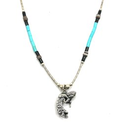 Vintage Sterling Silver Turquoise Beaded Kokopelli Necklace