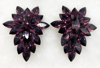 Vintage Erica Courtney Purple Crystal Clip On Earrings