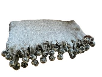 Cynthia Rowley Wool Blend Throw With Faux Fur Pom Pom Trim