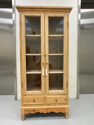 A Charming Antique Pine Cabinet With Glass Doors