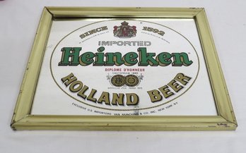 Heineken Beer Mirrored Advertising Sign In Brass Colored Frame