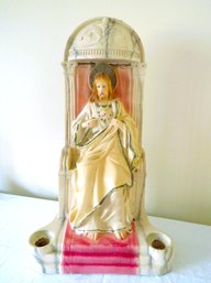 Chalkware Religious Jesus Candle Holder Display