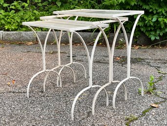 A Trio Of Art Deco Wrought Iron Nesting Tables With Glass Tops