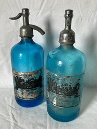 Vintage Aqua Blue Seltzer Bottles- Castle Seltzer Company, Milford CT