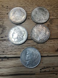 3 - Morgan Silver Dollars & 2 Silver American Peace Dollars
