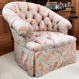 A Tufted Parlor Chair In William Morris Print - Legs Under The Skirt