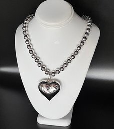 Vintage Silver Tone Beaded Napier Necklace W/ Heart