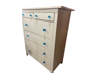 Tall White Laminate Dresser With Blue Acrylic Pulls