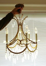 Hollywood Regency Swag Gold Chandelier With Crystal Prisms