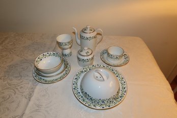 -Limoges Breakfast Set For One, White With Blue Flower Trim