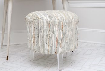 Interlude Home Leather Braided Lucite Stool -  White Silver  Gold And Grey Strips