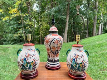 Group Of Japanese Hand Painted Lamps