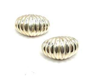 Vintage Sterling Silver Ribbed Clip On Earrings