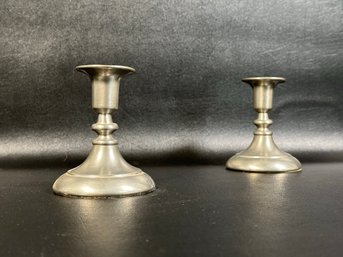 A Pretty Pair Of Vintage Handcrafted Pewter Candlesticks