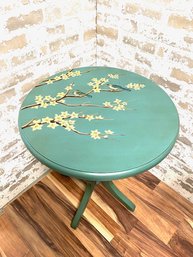 Pier 1 Turquoise Accent Table W/ Bird And Branch Motif