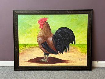 Original Acrylic On Canvas, Colorful Rooster, Signed