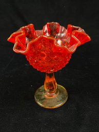 Vintage Fenton Amberina Hobnail Ruffled Compote