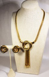 Great MCM Gold Tone Necklace And Earrings Ear Clips Set Multi Strand Set