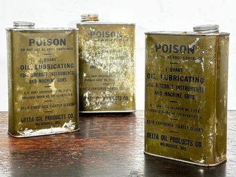 A Trio Of Vintage Delta Aircraft And Machine Gun Lubricant Tins - Filled