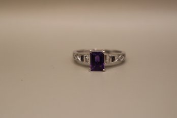 925 Sterling Silver Signed 'STS' By Chuck Clemency Purple And Clear Stones Ring Size 11